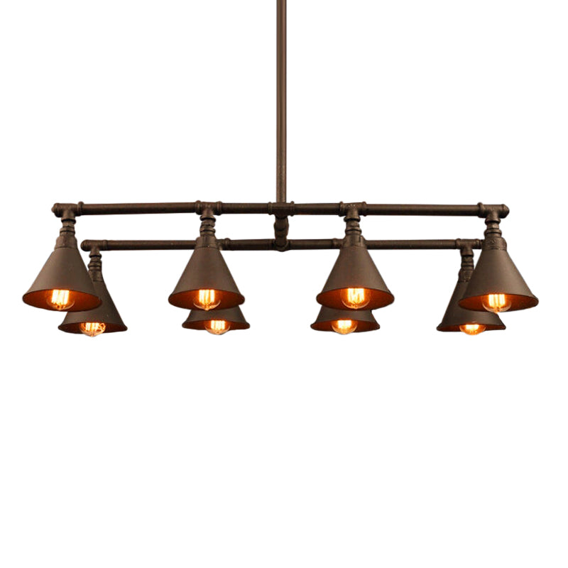 Industrial Conical Iron Pendant Light With 8 Bulbs For Wine Bar - Black/Rust Rust