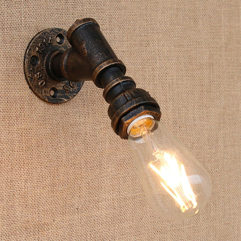 Bronze Metal Wall Mount Light With Naked Bulb Design - Single Industrial Lighting Fixture / D