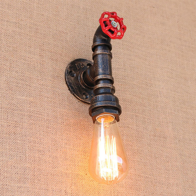 Bronze Metal Wall Mount Light With Naked Bulb Design - Single Industrial Lighting Fixture / E