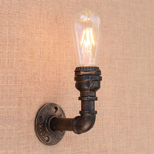 Bronze Metal Wall Mount Light With Naked Bulb Design - Single Industrial Lighting Fixture / F