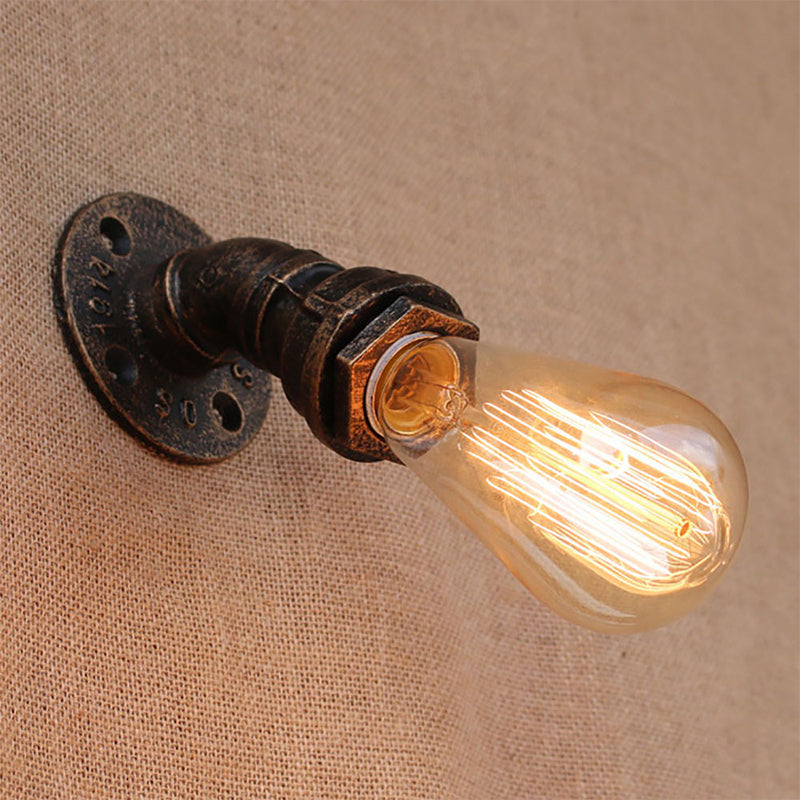 Bronze Metal Wall Mount Light With Naked Bulb Design - Single Industrial Lighting Fixture / H