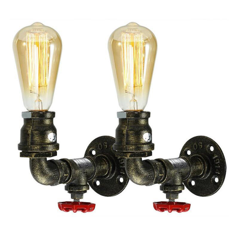 L-Shaped Industrial Iron Single-Bulb Wall Light With Valve Deco - Silver/Brass/Bronze Finish |