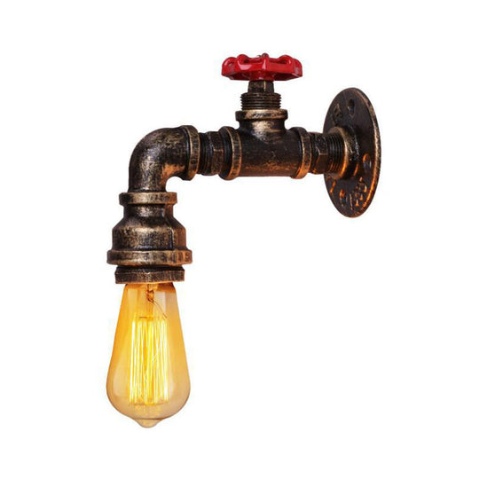L-Shaped Industrial Iron Single-Bulb Wall Light With Valve Deco - Silver/Brass/Bronze Finish |