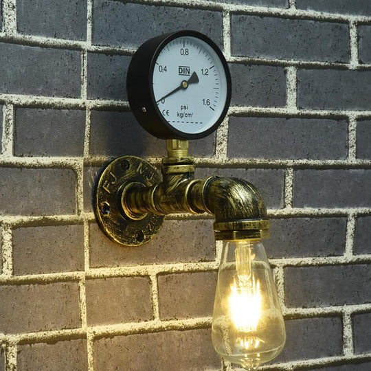 Industrial Bronze Pipe Kitchen Wall Lamp With Bare Bulb Design - Single Metal Mount Lighting / A