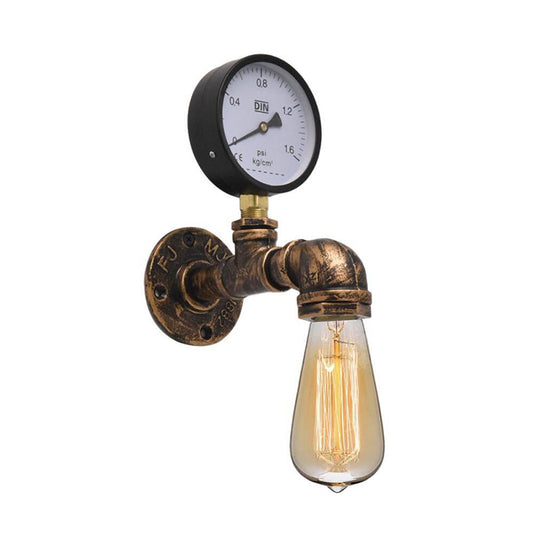 Industrial Bronze Pipe Kitchen Wall Lamp With Bare Bulb Design - Single Metal Mount Lighting