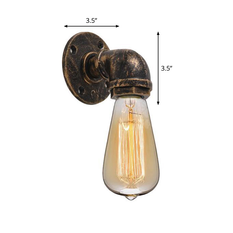 Industrial Bronze Pipe Kitchen Wall Lamp With Bare Bulb Design - Single Metal Mount Lighting