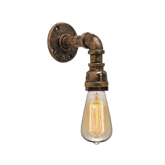Industrial Bronze Pipe Kitchen Wall Lamp With Bare Bulb Design - Single Metal Mount Lighting / D