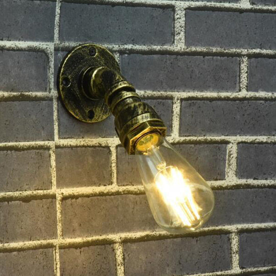 Industrial Bronze Pipe Kitchen Wall Lamp With Bare Bulb Design - Single Metal Mount Lighting / E