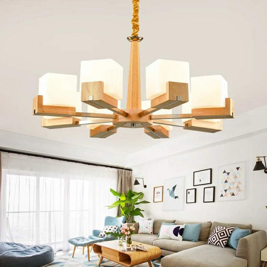 Contemporary Wood Cube Acrylic Chandelier - Radial Hanging Light Fixture (3/5/8 Bulbs) For Bedroom 8