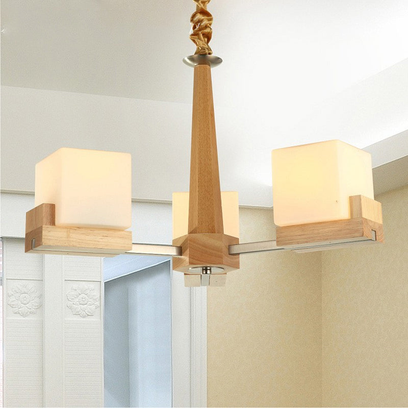 Contemporary Wood Cube Acrylic Chandelier - Radial Hanging Light Fixture (3/5/8 Bulbs) For Bedroom 3