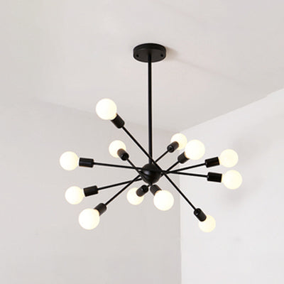 Bare Bulb Ceiling Chandelier - Vintage Metal Suspension Pendant Light In Black 12 /