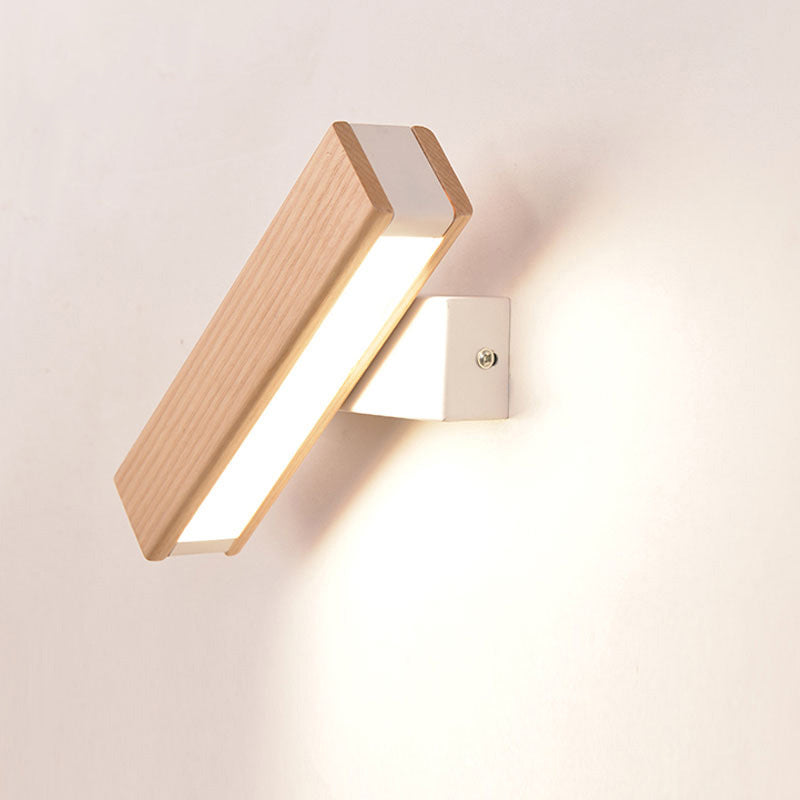 Minimalist Wood Bedside Wall Lamp - Rotating Rectangle Design Led 8.5/12 Width / 8.5