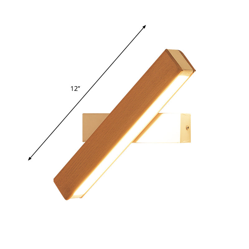 Minimalist Wood Bedside Wall Lamp - Rotating Rectangle Design Led 8.5/12 Width