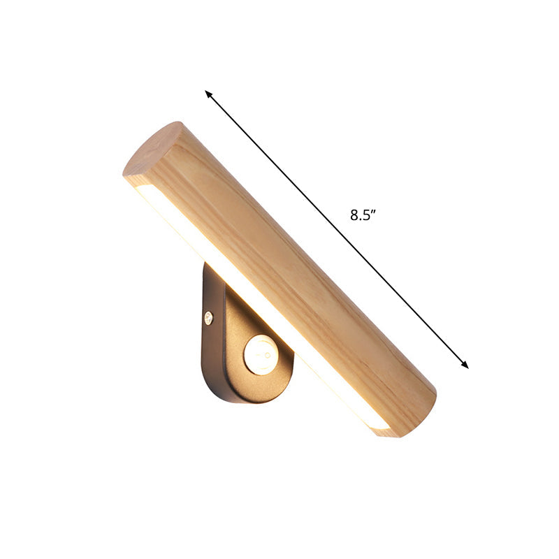 Rotatable Tube Bedside Wall Mount Light Wood Led Lamp In Warm/White - 8.5/12.5 Wide