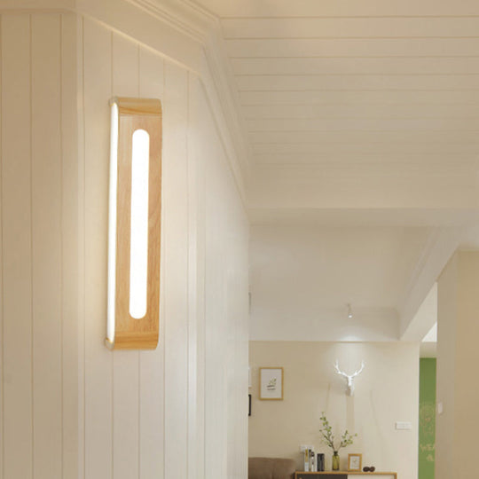 Nordic Wood Led Bathroom Vanity Wall Light - Rectangular Flush Mount Sconce (12/19.5/23.5 Wide)