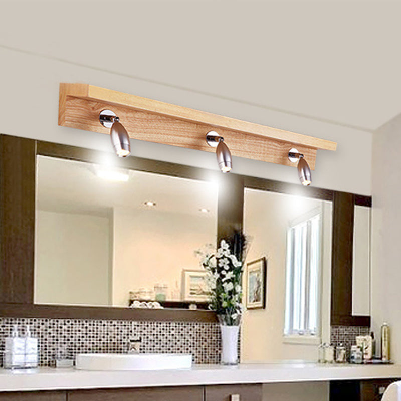 Modern Metal Wood Wall Lighting - Rotating Vanity Light With Bullet Shaped Design 3 Lights