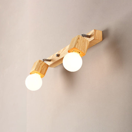 Nordic Wood Bare Bulb Vanity Lamp - Adjustable Beige Wall Mount Light (2/4/5 Options)