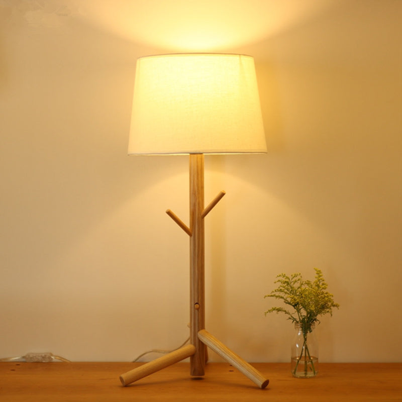 Nordic Tree Branch Nightstand Light - Tapered Drum Table Lamp With Wood Rack