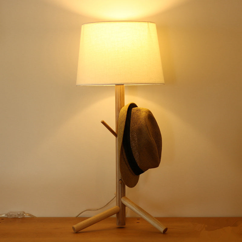 Nordic Tree Branch Nightstand Light - Tapered Drum Table Lamp With Wood Rack