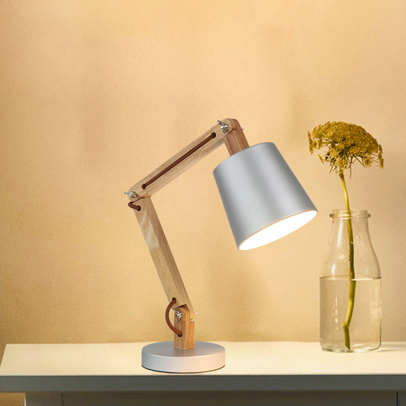 Modern Silver Metal Reading Lamp With Wood Swing Arm 1-Light Desk Light