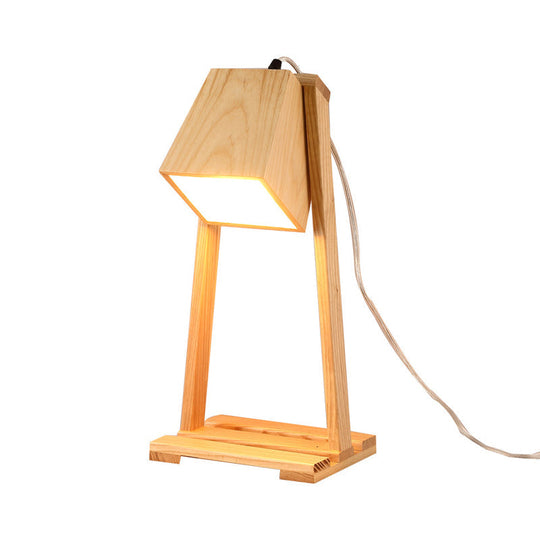 Nordic Wooden Trapezoid Night Light With Storage Shelf - Beige