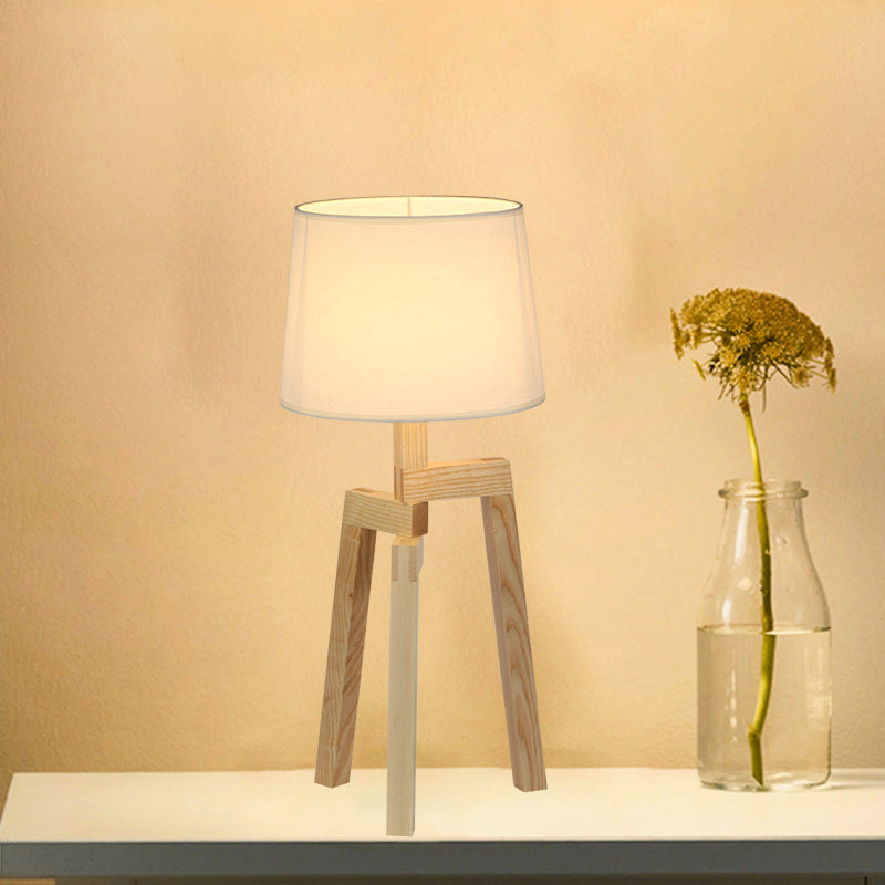 Contemporary Wooden Table Lamp With Beige Empire Shade - Tri-Leg Design & 1 Bulb Wood