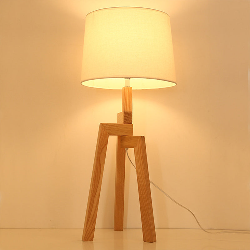 Contemporary Wooden Table Lamp With Beige Empire Shade - Tri-Leg Design & 1 Bulb