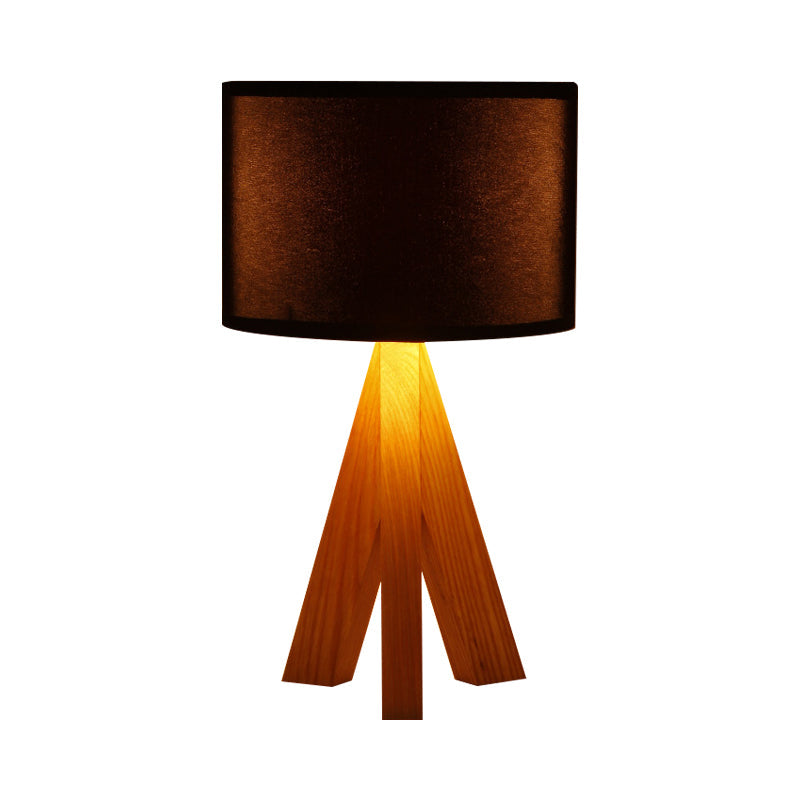 Modern Black/White Cylinder Table Lamp With Wood Tripod Stand