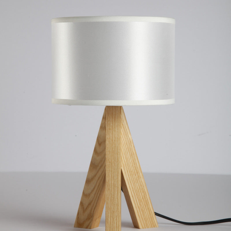 Modern Black/White Cylinder Table Lamp With Wood Tripod Stand White