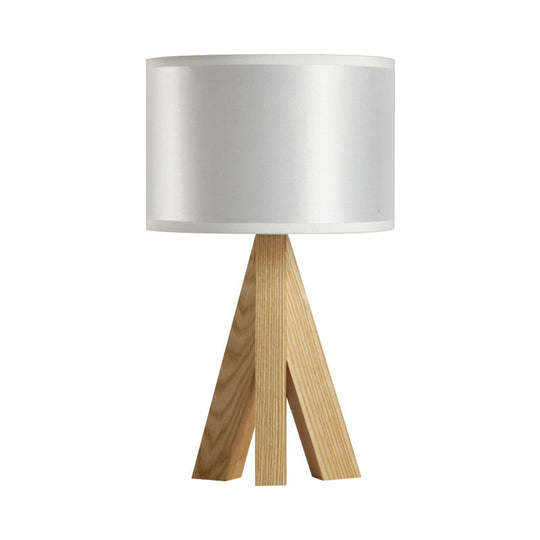 Modern Black/White Cylinder Table Lamp With Wood Tripod Stand