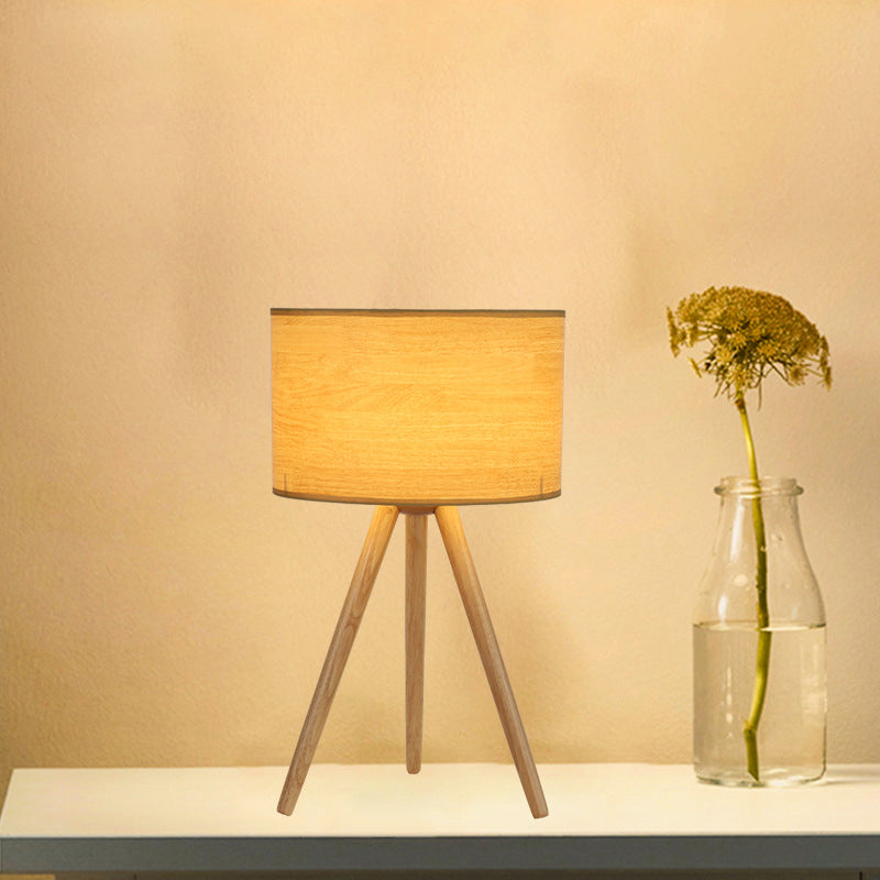 Minimalist Wood Tripod Bedside Table Lamp With Fabric Shade - 1 Bulb Night Light