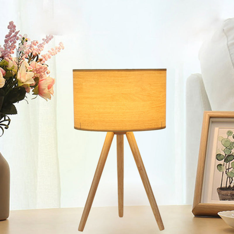 Minimalist Wood Tripod Bedside Table Lamp With Fabric Shade - 1 Bulb Night Light
