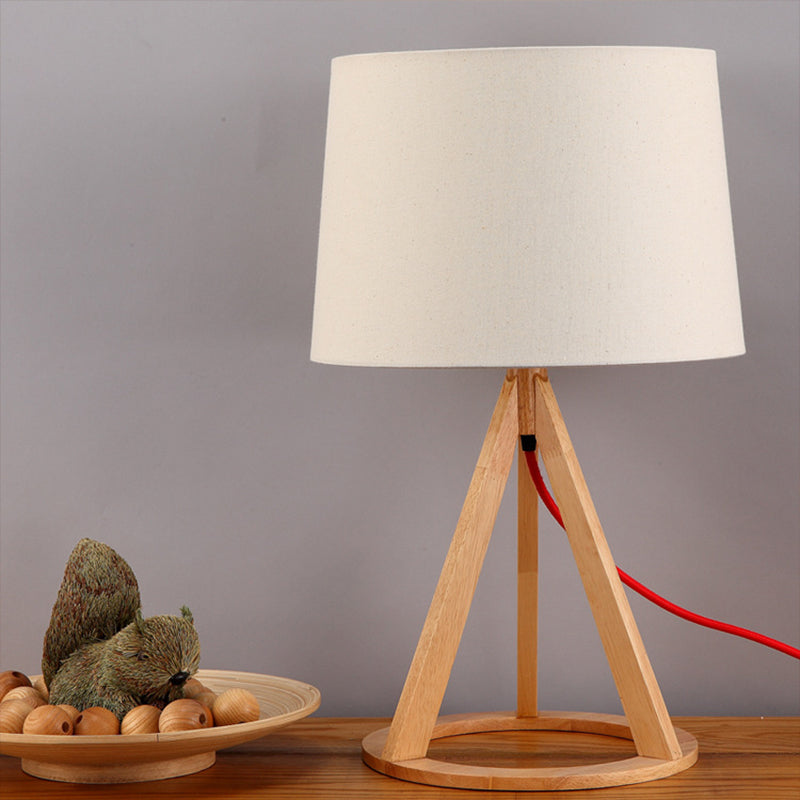 Simple White Fabric Drum Lamp: 1-Light Table Light With Open Conical Pedestal - Nightstand Essential