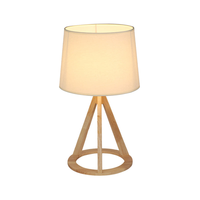Simple White Fabric Drum Lamp: 1-Light Table Light With Open Conical Pedestal - Nightstand Essential