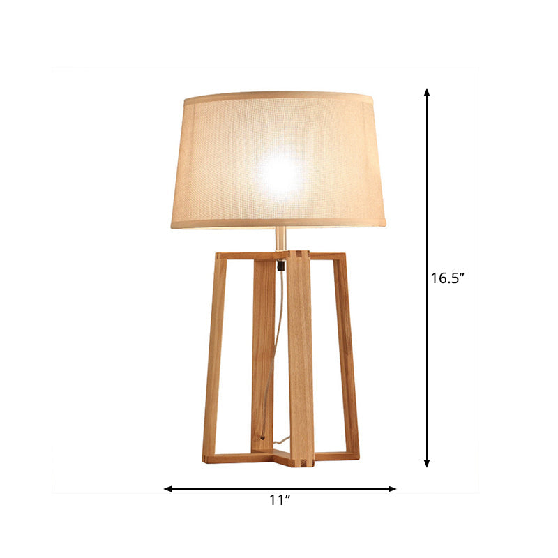 Tapered Drum Table Lamp: Contemporary Fabric Shade Wood Night Light With Trapezoid Base