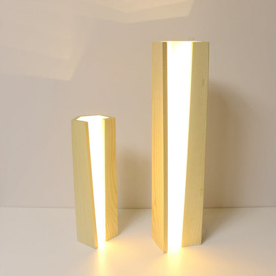 Wooden Table Lamp - Simplicity Design Led Beige Light 5/6 Length Bedroom Nightstand / 5