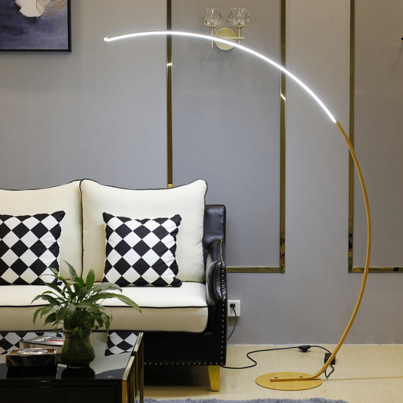 Modern Metallic Led Floor Lamp For Living Room - Sleek Bow Design In Black/Beige Beige