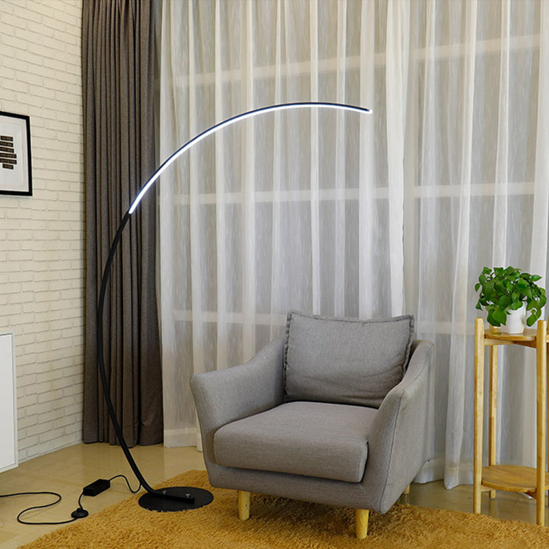 Modern Metallic Led Floor Lamp For Living Room - Sleek Bow Design In Black/Beige Black