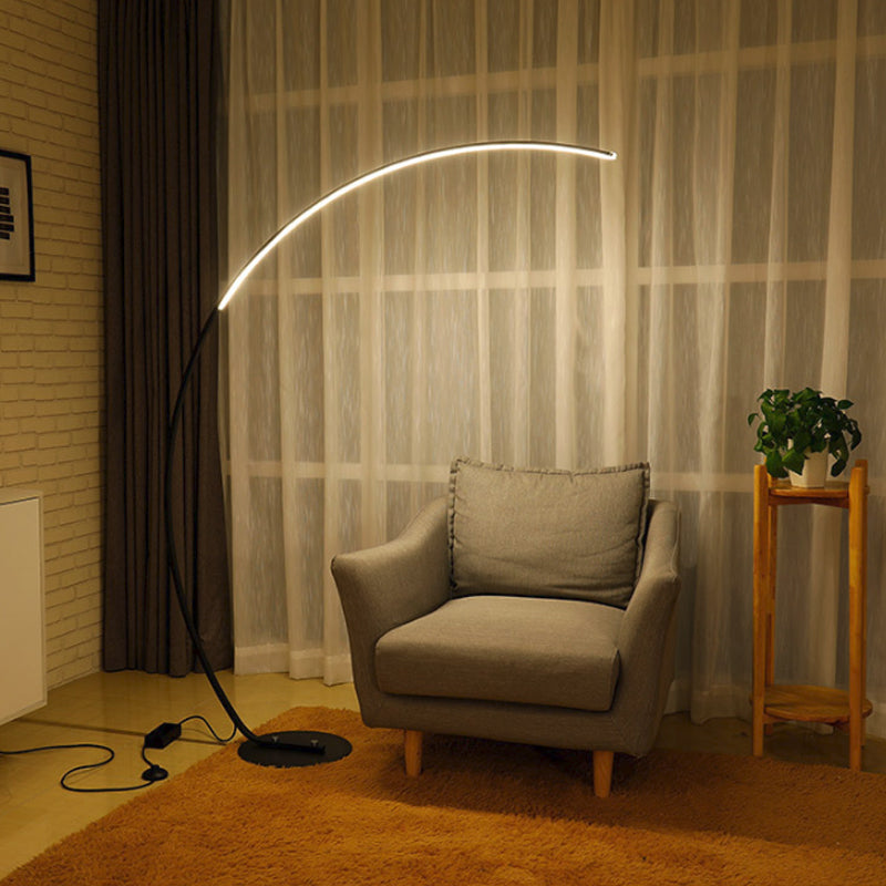 Modern Metallic Led Floor Lamp For Living Room - Sleek Bow Design In Black/Beige
