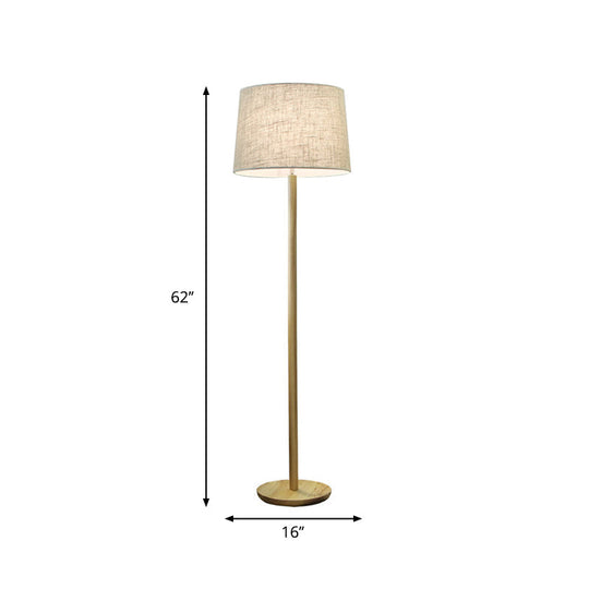 Minimalistic Wood Floor Lamp With Single-Bulb Drum Shade For Bedside