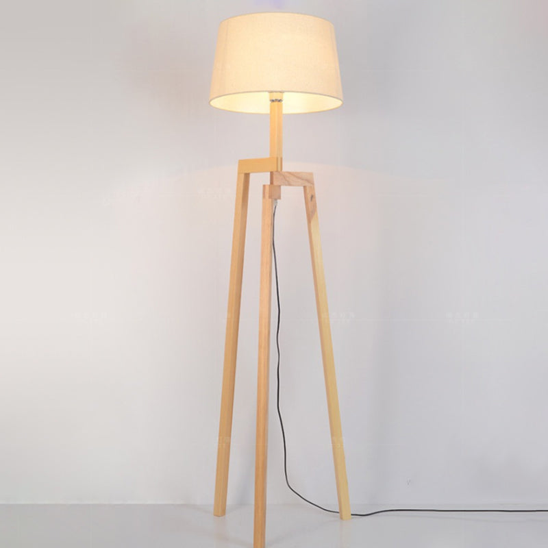 Modern Wood Tripod Floor Lamp With Fabric Shade - Simple & Stylish Design