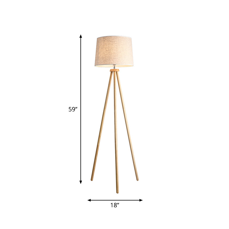 Minimalistic Tripod Floor Lamp With White Drum Shade - 1 Light Fabric