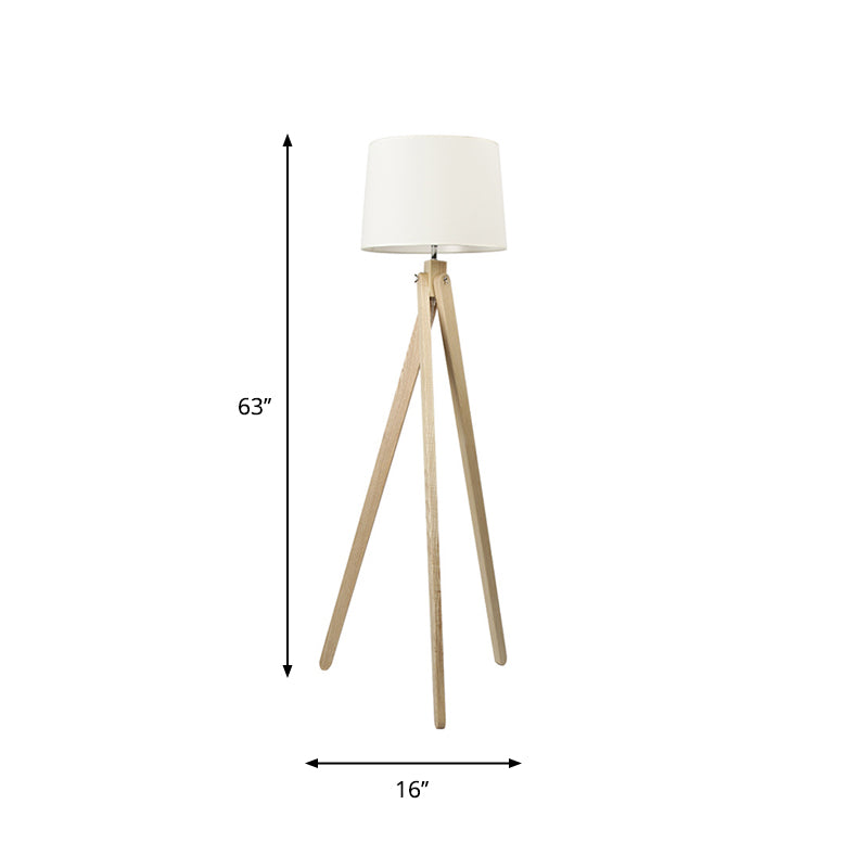 Minimalist Beige Tri-Leg Floor Lamp With Tapered Drum Shade - 1-Light Standing Light Fixture