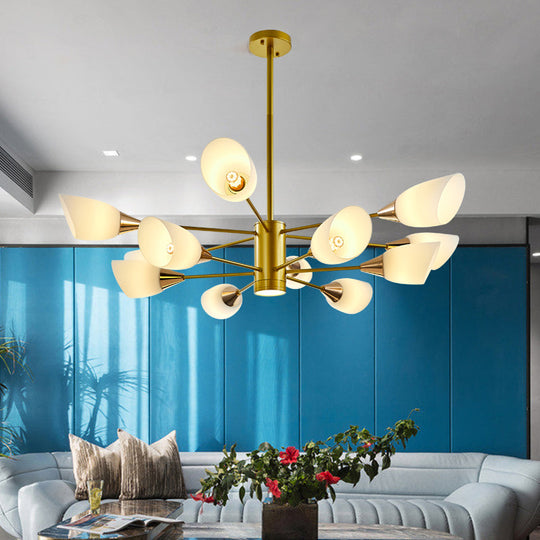Postmodern Black/Gold Chandelier With Tulip White Glass Shades - Perfect For Living Room Ceiling