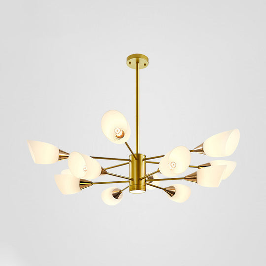 Postmodern Black/Gold Chandelier with Tulip White Glass Shade - 6/10/16 Bulbs for Living Room Ceiling Pendant