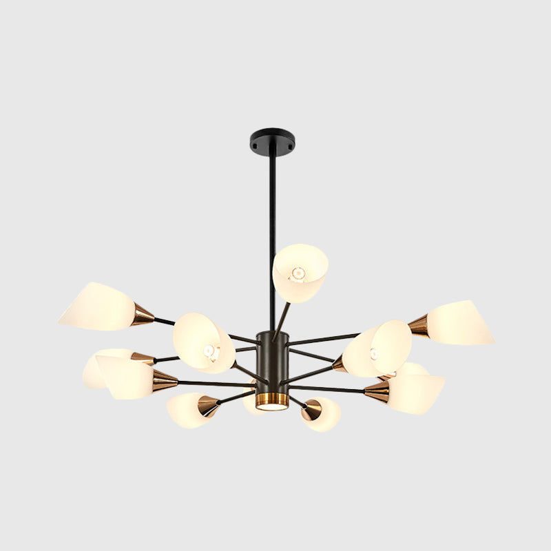 Postmodern Black/Gold Chandelier With Tulip White Glass Shades - Perfect For Living Room Ceiling