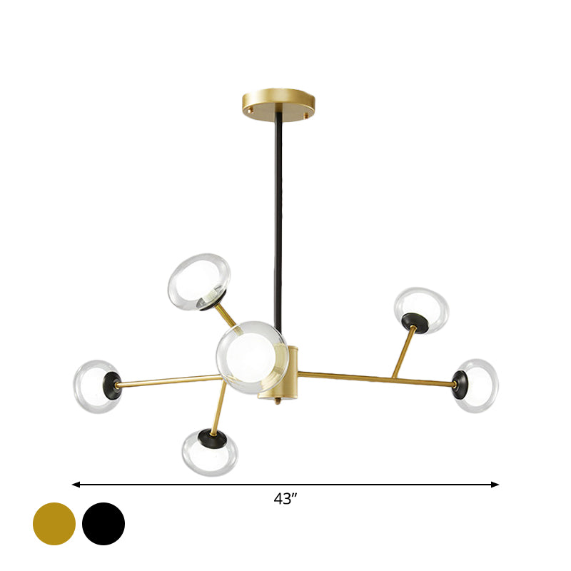 Black/Gold Bough Ceiling Chandelier - Postmodern Metal Hanging Light Kit with Milky Glass Shade (6/15/18 Heads)
