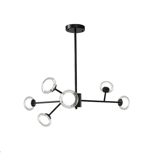 Postmodern Black/Gold Bough Ceiling Chandelier With Milky Glass Shades - 6/15/18 Head Metal Hanging