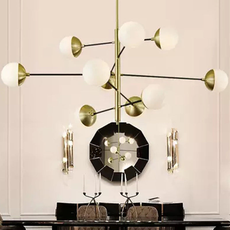 Modern 10-Light Gold Chandelier With Ivory Ball Glass 5 Tiers - Dining Room Pendant Light