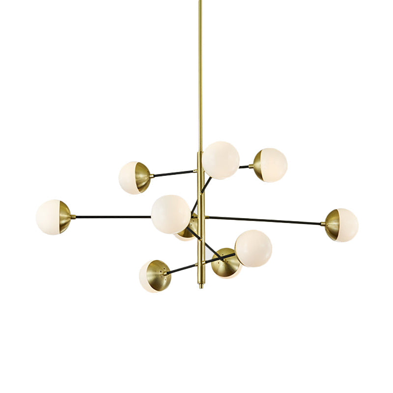 Modern 5-Tier Ivory Ball Glass Chandelier - Gold 10-Light Pendant Light for Dining Room